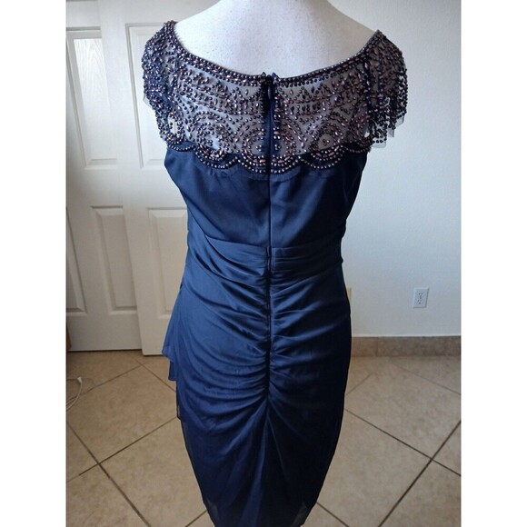 XSCAPE Womens Dress Dark Blue Navy part Riches beaded Zipper‎ Size 14 Cocktail - Picture 4 of 16